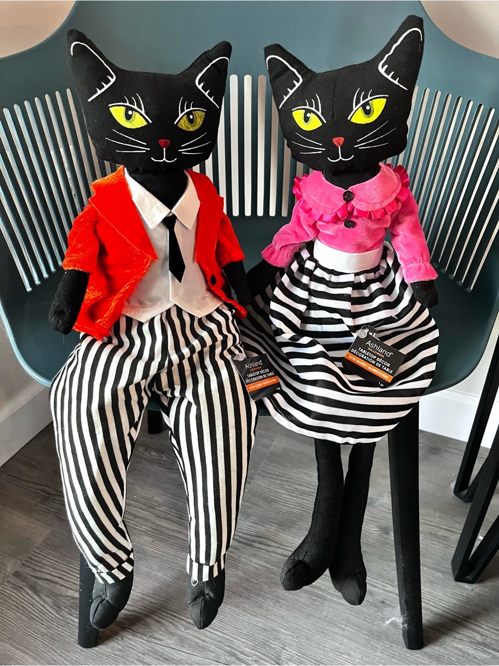 Ashland Vintage Halloween Black Cat Sitters Pair Boy and Girl Mantel Tabletop